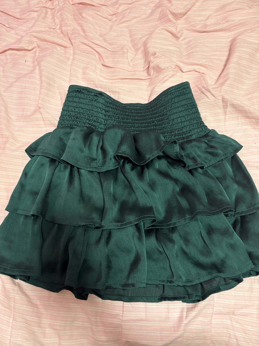 Altar'd State Deep Emerald Ruffle Tiered Mini Skirt